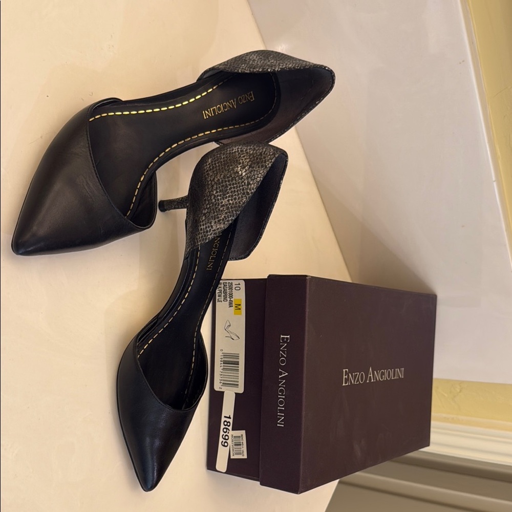 Enzo Angiolini Black and Gray Heels